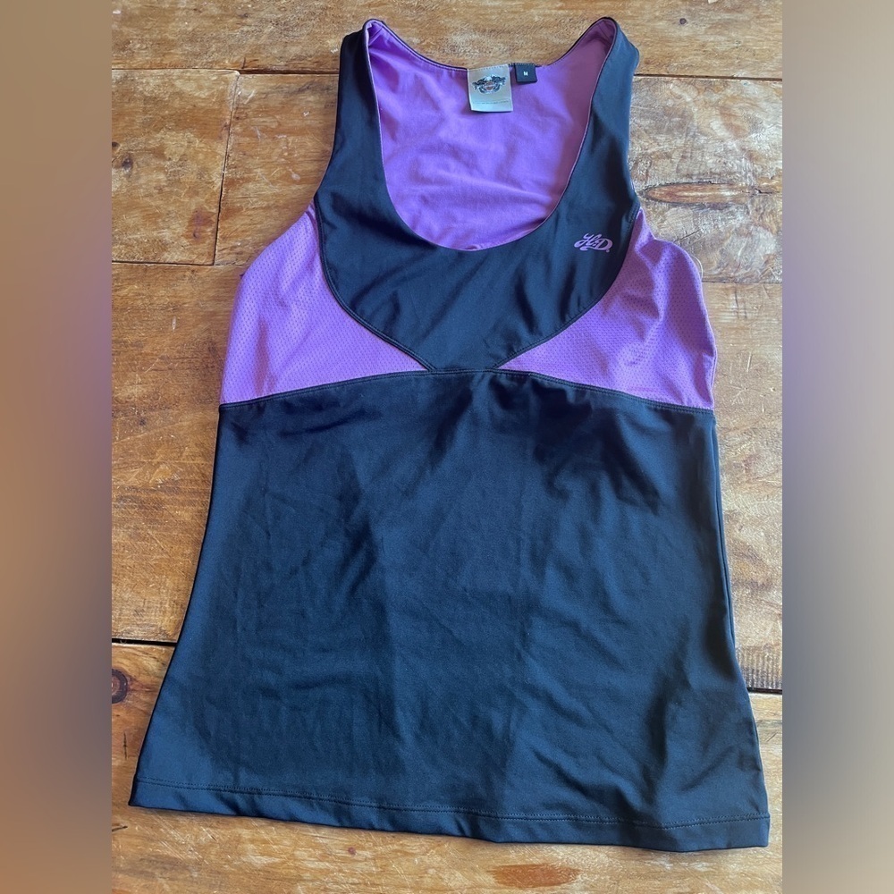 Harley Davidson Women's Shirt medium Workout Tank Top Black Purple Built In Bra